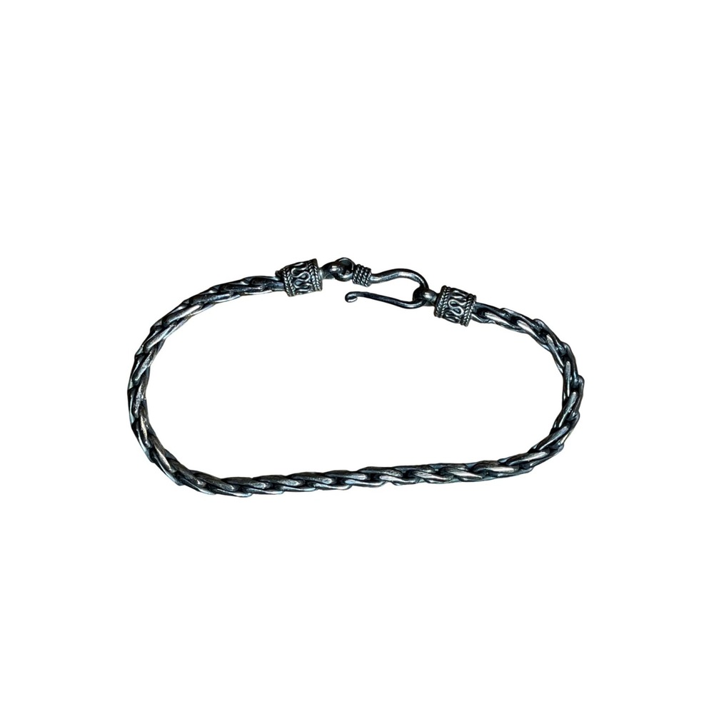 Sterling Silver 925 Braided Wheat Chain Bracelet Vintage Hook Clasp 8 Inch
